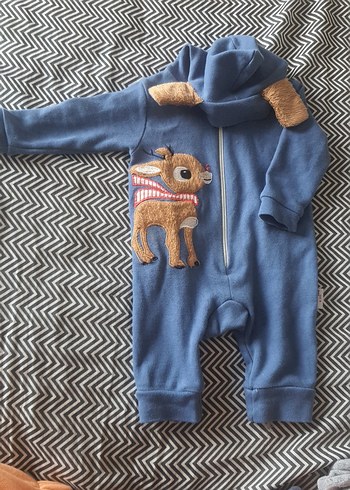Nakışlı Mavi Erkek Bebek Tulum