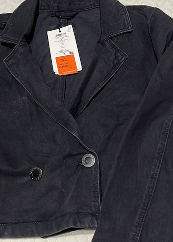 Düğmeli Siyah Denim Kadın Ceket