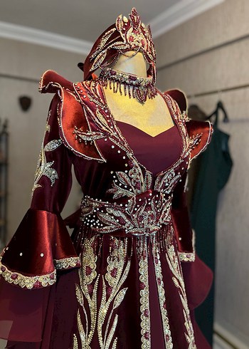 Bordo Nakışlı ve Boncuklu Uzun Kollu Kadın Bindallı - Görsel 3