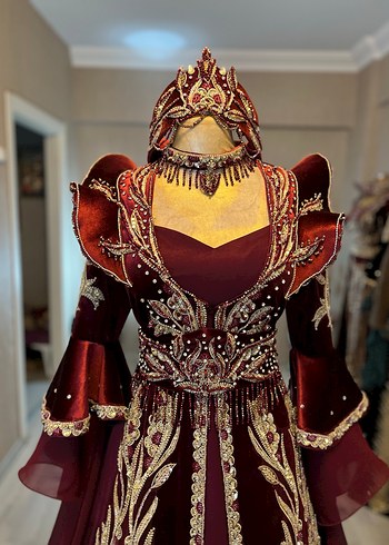 Bordo Nakışlı ve Boncuklu Uzun Kollu Kadın Bindallı - Görsel 5
