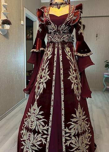 Bordo Nakışlı ve Boncuklu Uzun Kollu Kadın Bindallı - Görsel 4