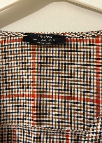 Bej Gri Kareli V Yakalı Kadın Gömlek - Görsel 2