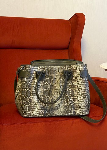 Kadın Deri Yılan Desenli Tokalı Çanta - Görsel 6