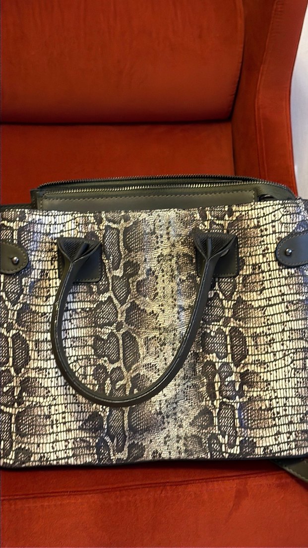 Kadın Deri Yılan Desenli Tokalı Çanta - Görsel 5