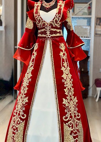 Kırmızı İşlemeli Kadın Bindallı Elbise - Görsel 2