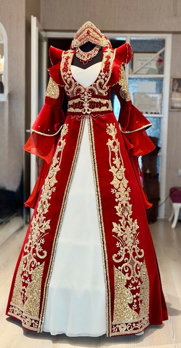 Kırmızı İşlemeli Kadın Bindallı Elbise - Görsel 2