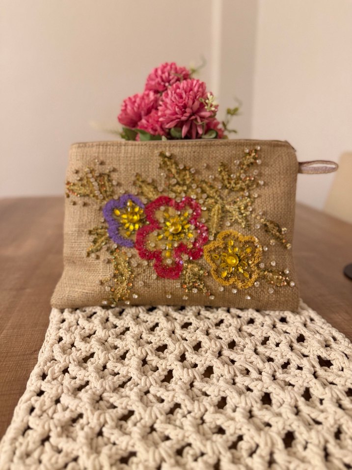 İşlemeli Boncuklu Bohem Kadın Portföy Çanta - Görsel 3