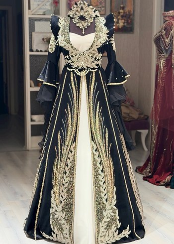 Altın İşlemeli Uzun Kollu Straplez Bindallı - Görsel 4