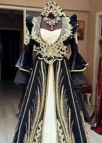 Altın İşlemeli Uzun Kollu Straplez Bindallı - Görsel 2