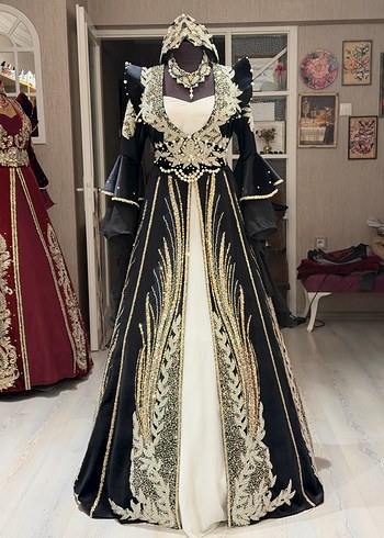 Altın İşlemeli Uzun Kollu Straplez Bindallı - Görsel 5