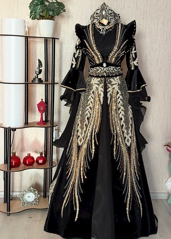 Nakışlı Siyah Uzun Kollu Kadın kına Elbisesi - Görsel 3