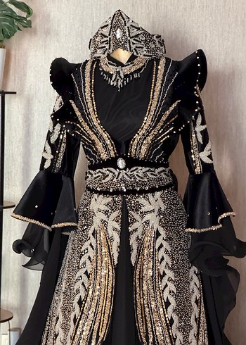 Nakışlı Siyah Uzun Kollu Kadın kına Elbisesi - Görsel 2