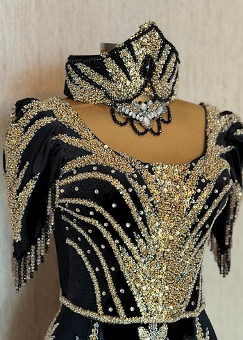 Altın İşlemeli Uzun Henna Elbise - Görsel 6