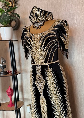 Altın İşlemeli Uzun Henna Elbise - Görsel 7