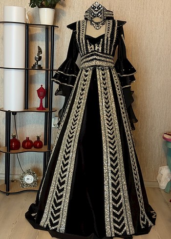 Uzun Siyah İşlemeli Kadın Bindallı Elbise - Görsel 2