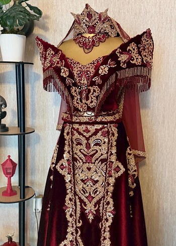 Bordo Nakışlı Uzun Kadın Bindallı Elbise - Görsel 6