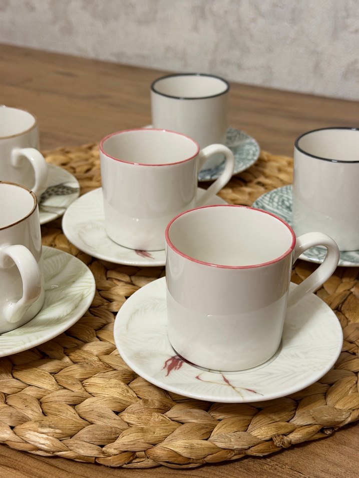 Beyaz porselen Desenli 6'lı Fincan Seti - Görsel 2