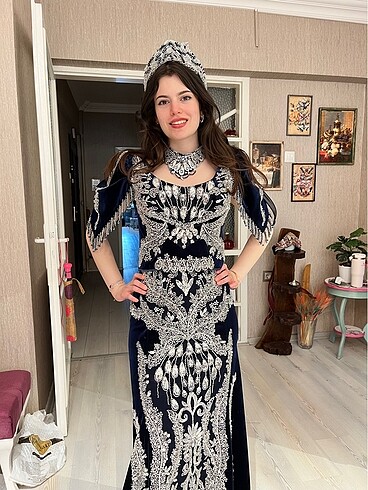 m Beden Lacivert iki parça hint kıyafeti