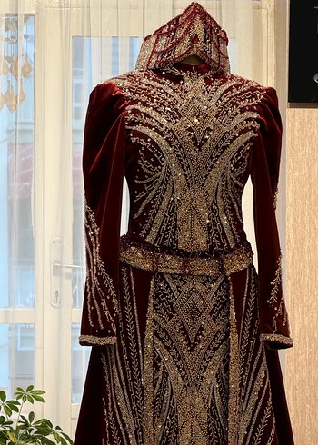 Bordo Kadın Uzun Kollu tesettür Kaftan - Görsel 3