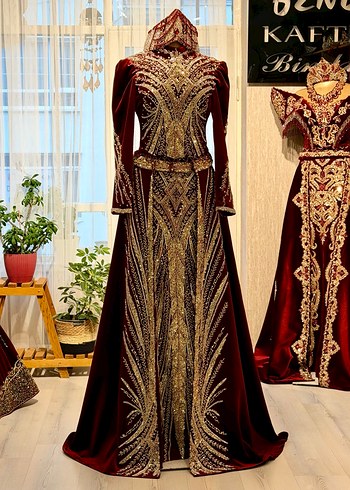 Bordo Kadın Uzun Kollu tesettür Kaftan - Görsel 4