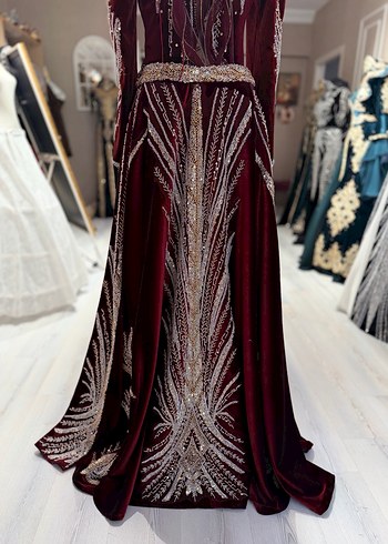 Bordo Kadın Uzun Kollu tesettür Kaftan - Görsel 5