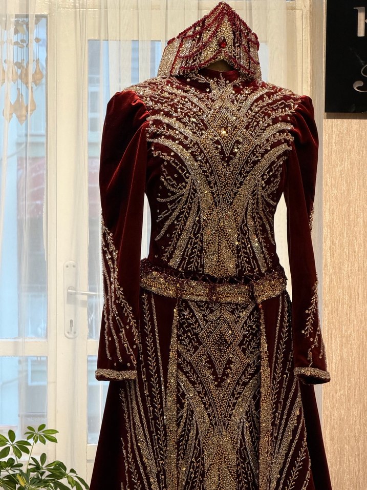 Bordo Kadın Uzun Kollu tesettür Kaftan - Görsel 3