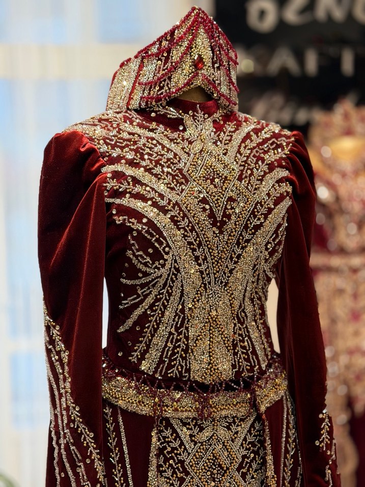 Bordo Kadın Uzun Kollu tesettür Kaftan - Görsel 2