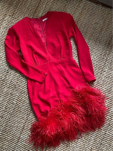 40 Beden kırmızı Renk New Arrivals - Gabrielle Otriş Detaylı Elbise