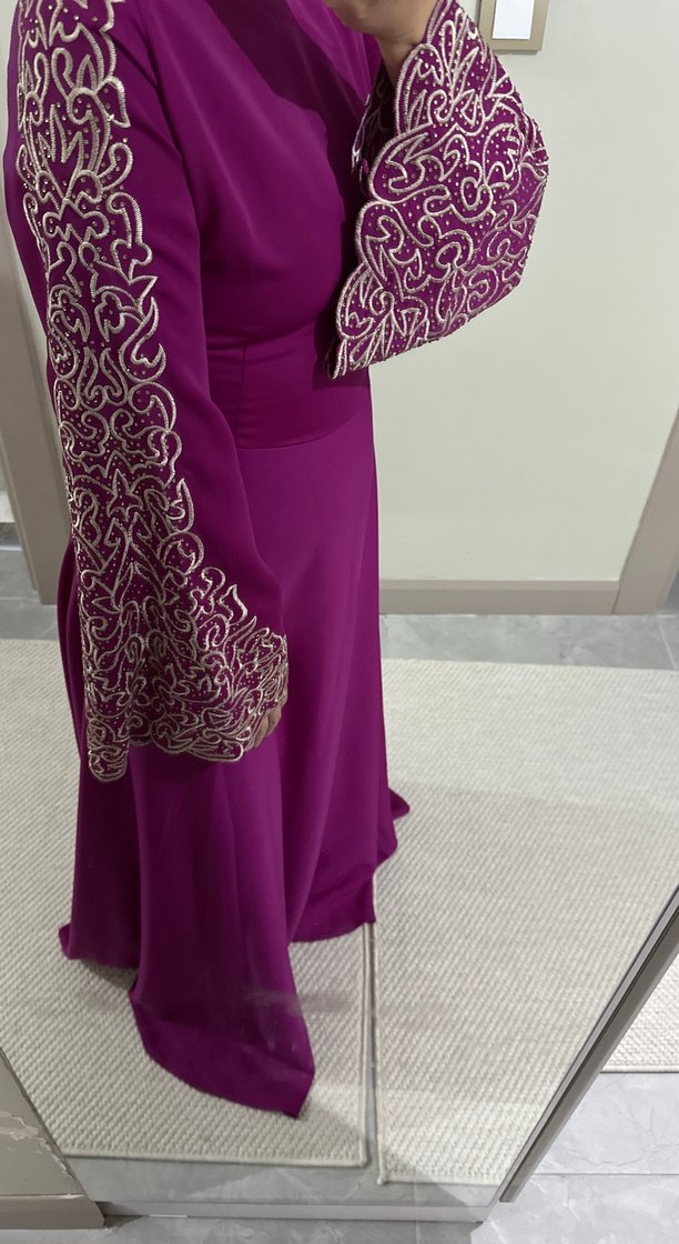 Mor İşlemeli Uzun Kollu Henna Elbise - Görsel 3