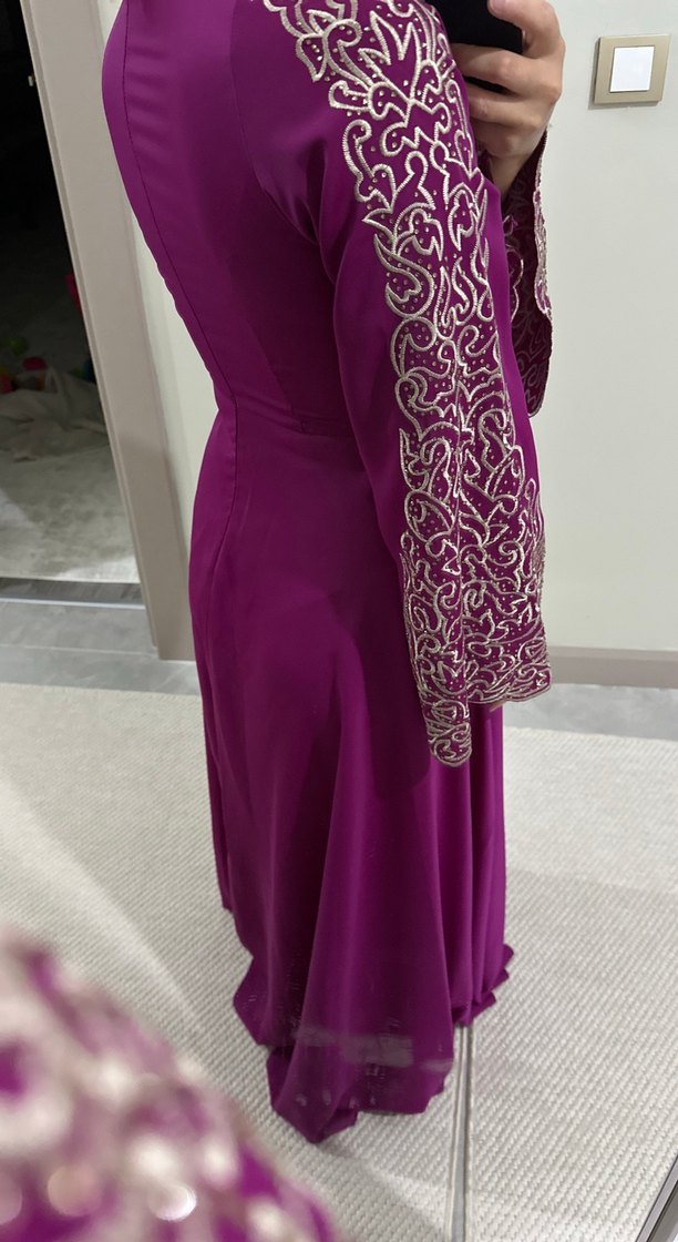 Mor İşlemeli Uzun Kollu Henna Elbise - Görsel 4