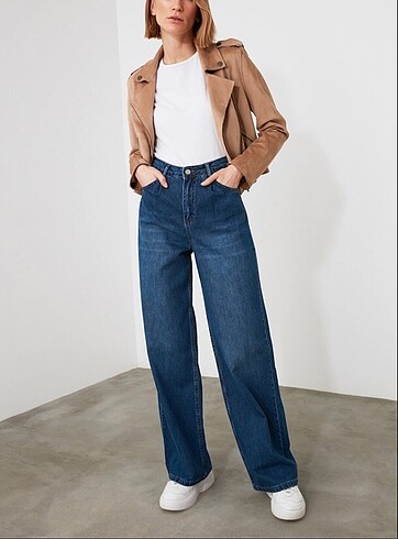 pileli wide leg jean