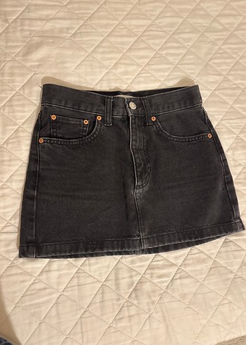 Düğmeli Siyah Denim Mini Etek