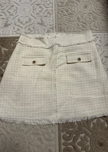 Düğmeli Bej tüvit Mini Etek