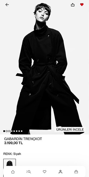 H&M GABARDİN SİYAH TRENÇKOT