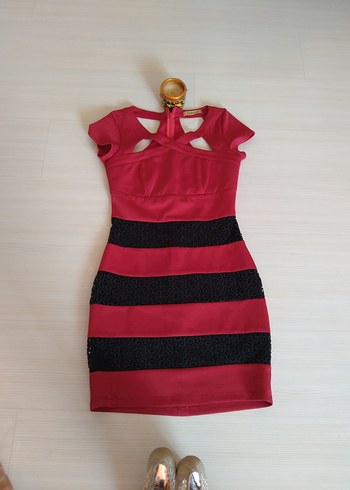 Straplez Kırmızı Mini Elbise S beden