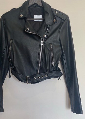 s Beden siyah Renk Siyah Kemerli Deri Biker Ceket