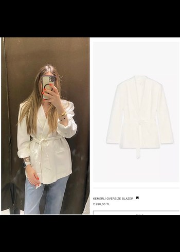 Zara Beyaz Oversize Keten Blazer Ceket