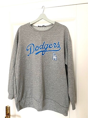 Dodgers Yazı Baskılı Gri Oversize Sweatshirt