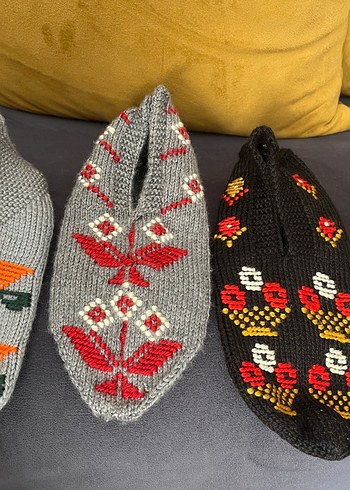 Nakışlı Örgü Gri Kadın Terlikler - Görsel 2