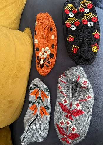 Nakışlı Örgü Gri Kadın Terlikler - Görsel 3