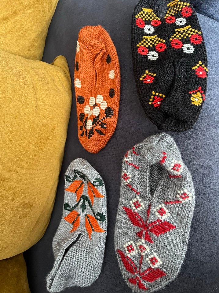 Nakışlı Örgü Gri Kadın Terlikler - Görsel 3