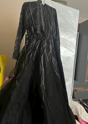 Uzun Siyah Gotik Kadın Abiye Elbise - Görsel 9
