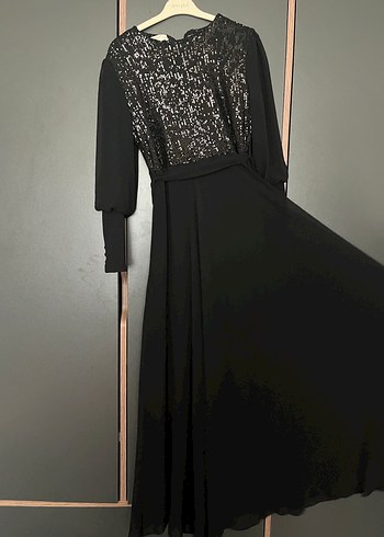 Uzun Siyah Gotik Kadın Abiye Elbise - Görsel 7