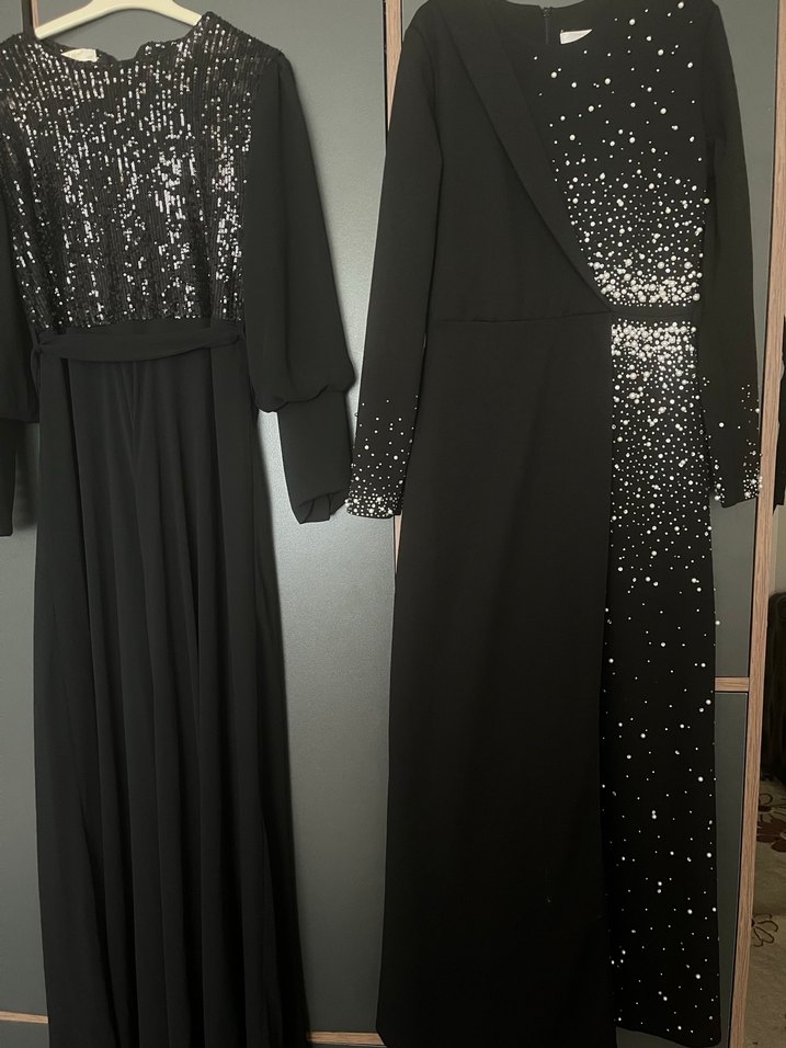 Uzun Siyah Gotik Kadın Abiye Elbise - Görsel 3