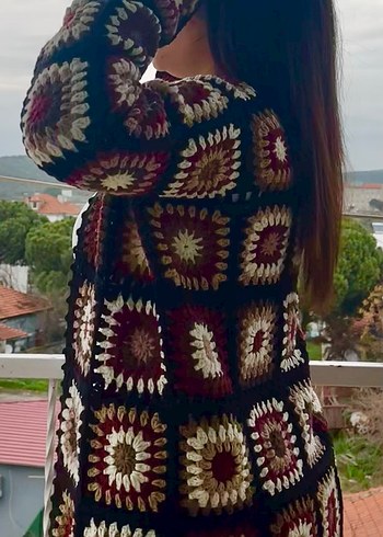 Bohem Tarz Örgü Kadın Hırka, Kahverengi - Görsel 2