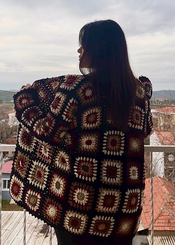 Bohem Tarz Örgü Kadın Hırka, Kahverengi - Görsel 4