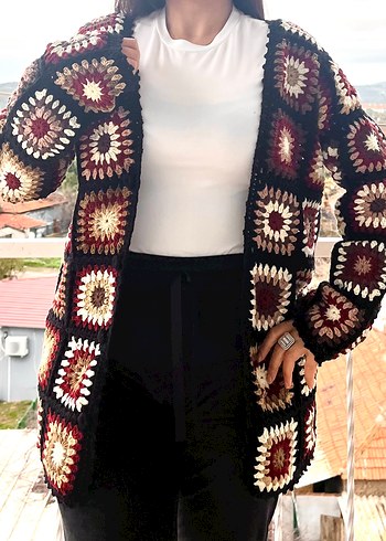 Bohem Tarz Örgü Kadın Hırka, Kahverengi - Görsel 3