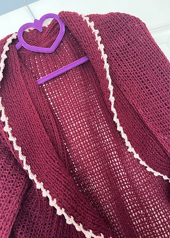 Bordo Örgü Bohem Kadın Hırka - Görsel 2