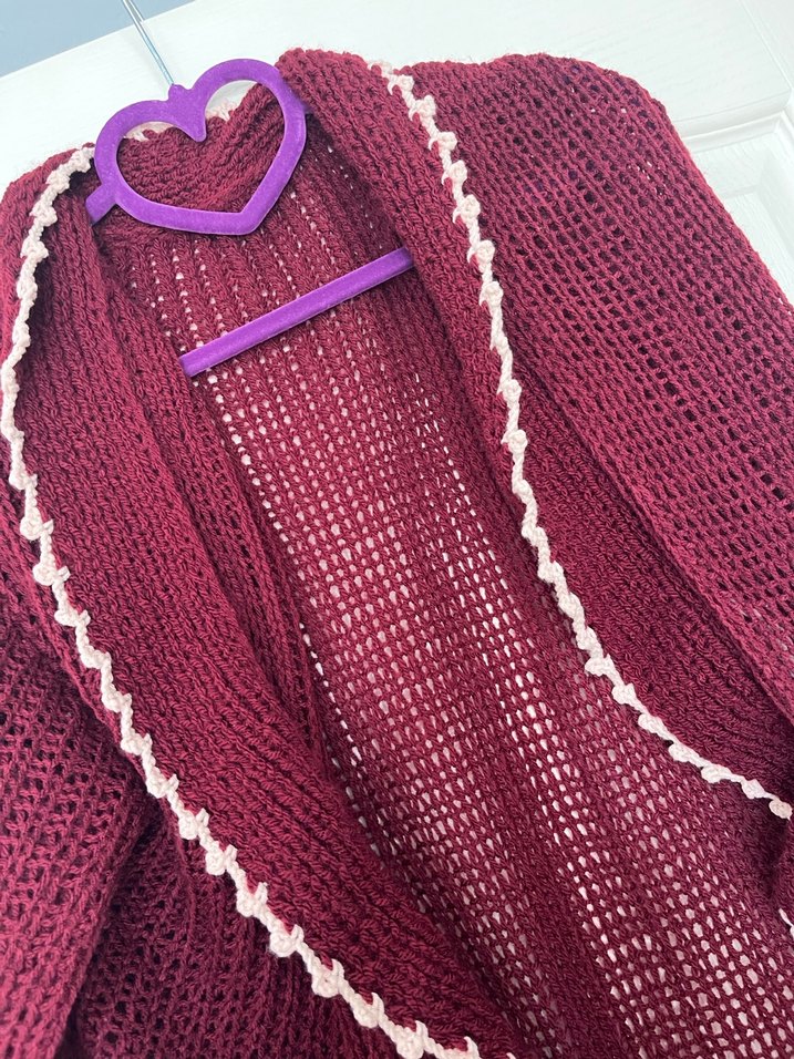 Bordo Örgü Bohem Kadın Hırka - Görsel 2