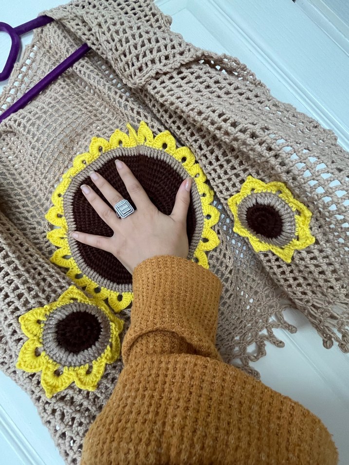 Nakışlı Bohem Örgü Kadın Yelek - Görsel 2